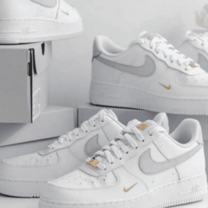 First Copy Replica Nike Airforce 1 07 Mini Swoosh White Grey Gold Shoes